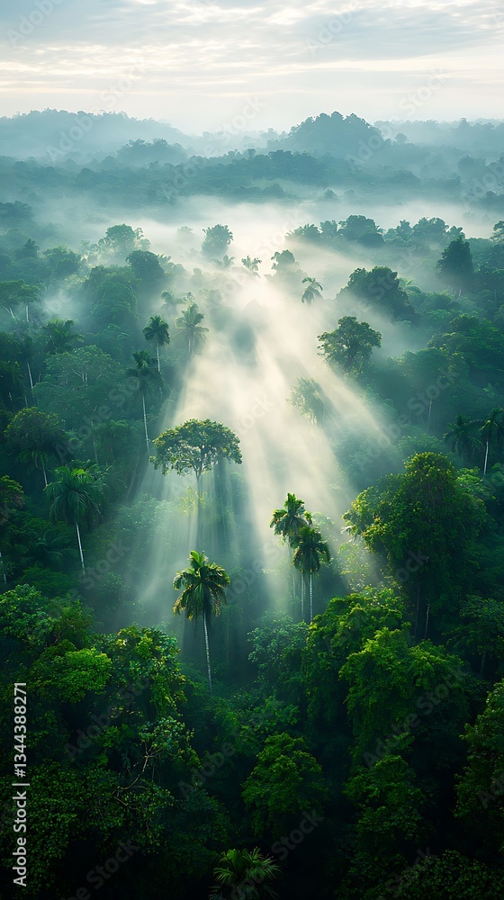 Misty Sunrise in Lush Rainforest