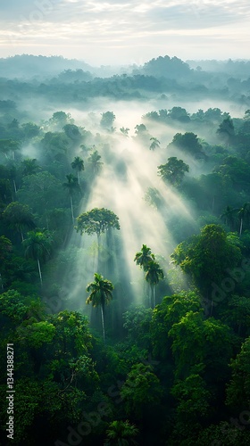 Obraz na płótnie Misty Sunrise in Lush Rainforest w salonie