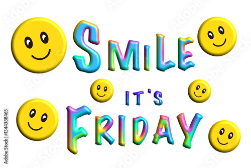 Smile It's Friday, words as banner headline illustration with smily faces