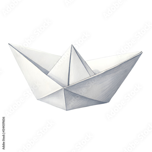Paper boat watercolor hand drawn illustration Single object isolated on white background