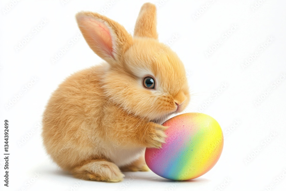 Obraz premium Cute Bunny with Colorful Easter Egg on White Background
