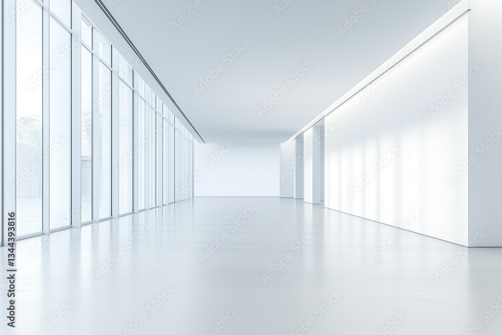Fototapeta premium Bright white interior of a museum room.