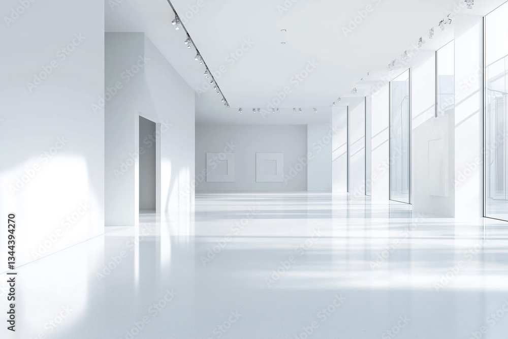 Fototapeta premium Bright white interior of a museum room.