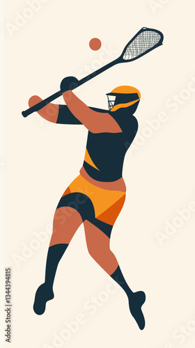 lacrosse player swinging stick orange and blue clip art preview
