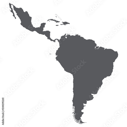 Central and South America map. Map of South and Central American in grey color