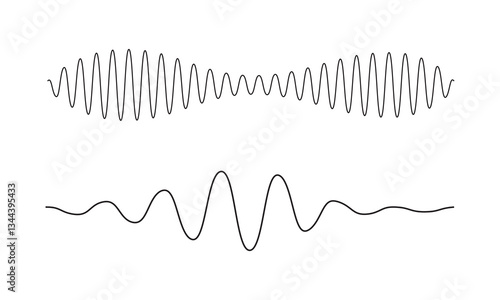 Podcast sound waves. Waveform pattern for music player, podcast, voice message, music app. Audio wave icon. Equalizer template. Vector illustration isolated on white background.