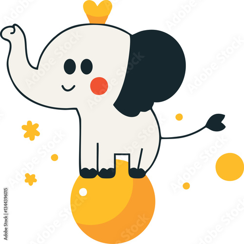 Circus elephant balancing on a ball, representing training and performance
