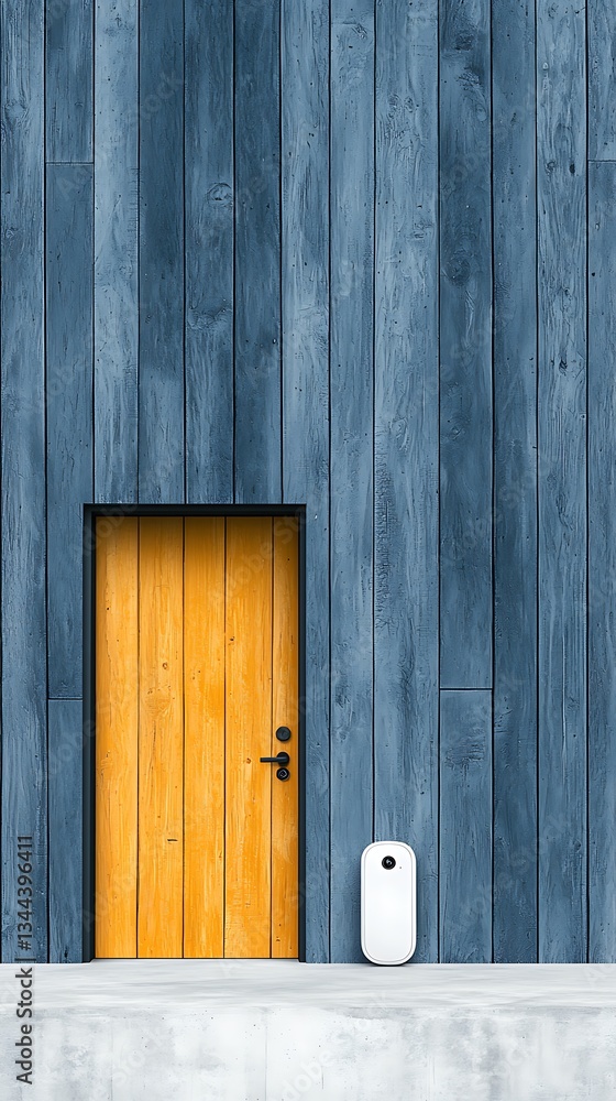 Modern wooden facade with a bright door