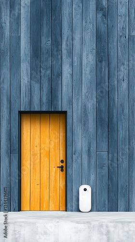 Obraz na płótnie Modern wooden facade with a bright door w salonie