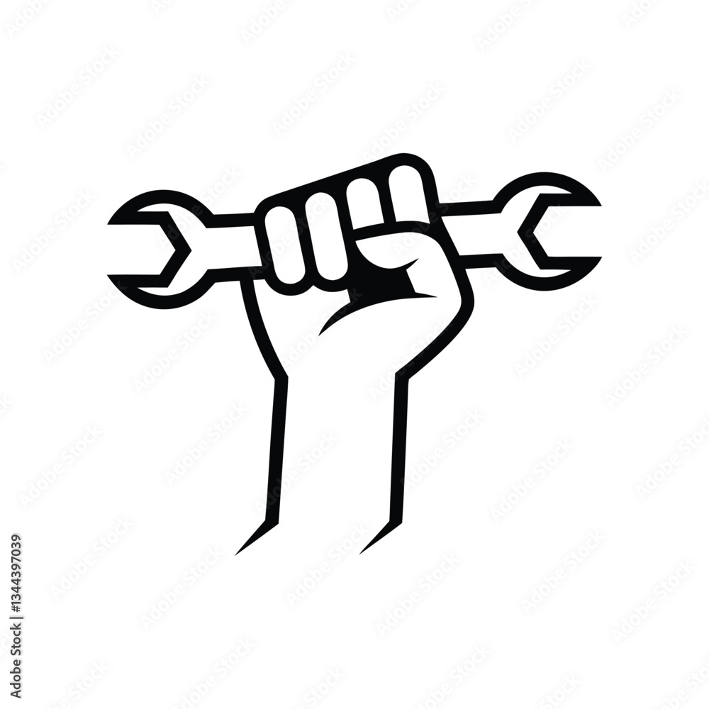 Obraz premium Fist Holding Wrench Vector Design.