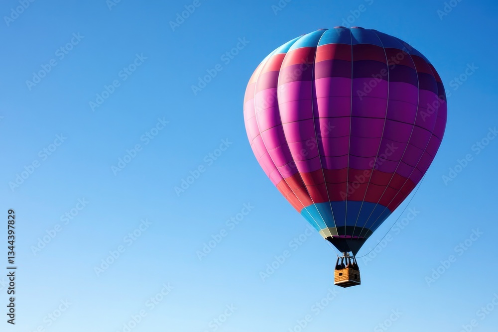vibrant hot air balloon floats gracefully against clear blue sky backdrop offering ample copy space for text placement vibrant hot air balloon floats gracefully against clear blue sky backdrop offering ample copy space for text placement