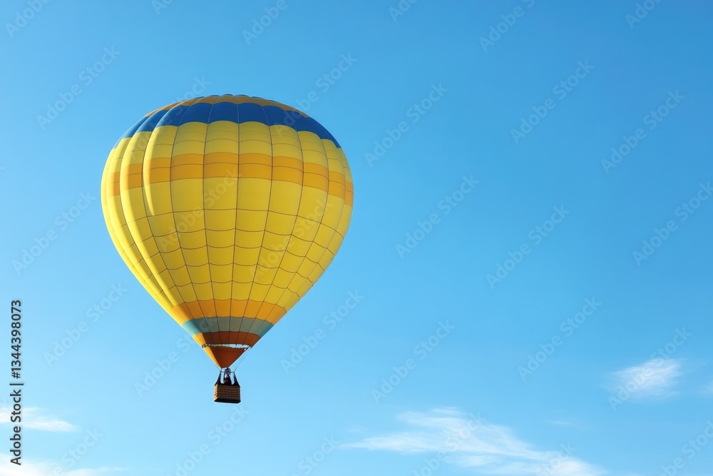 Fototapeta premium vibrant hot air balloon floats gracefully against clear blue sky backdrop offering ample copy space for text placement