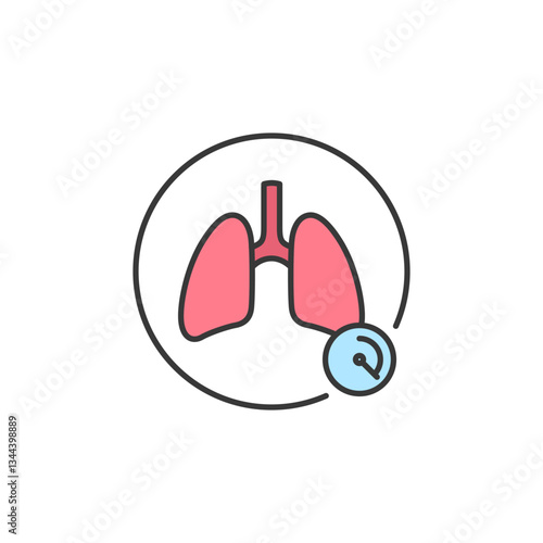 A focused symbol of respiratory health. Simple lungs within a circle, complemented by a gauge, representing breathing rate monitoring and precise assessment