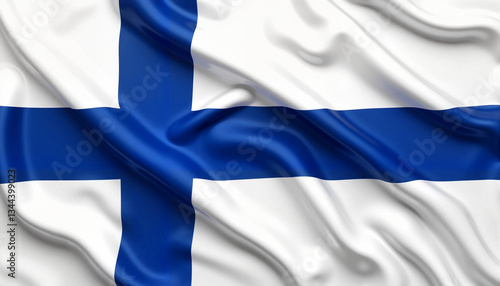 Finland flag with realistic fabric folds, symbolizing national pride