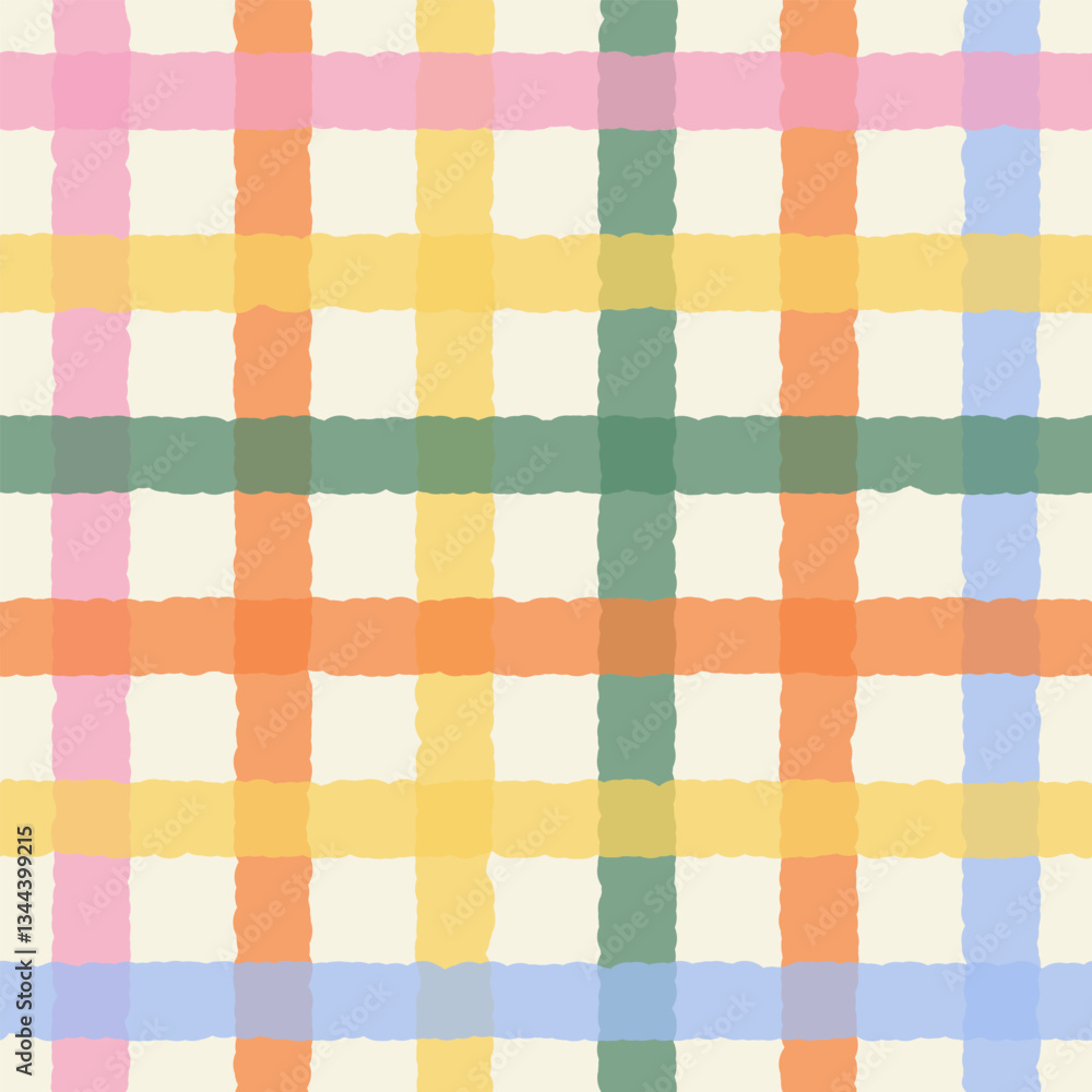 Multicolored wavy checkered stripes
