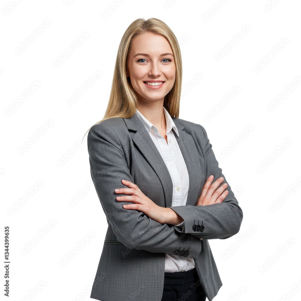 Portrait of a smiling businesswoman in a pose with arms crossed isolated on transparent, White background Portrait of a smiling businesswoman in a pose with arms crossed isolated on transparent, White background