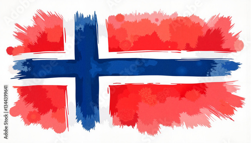Artistic Norway flag in soft watercolor style, celebration of culture