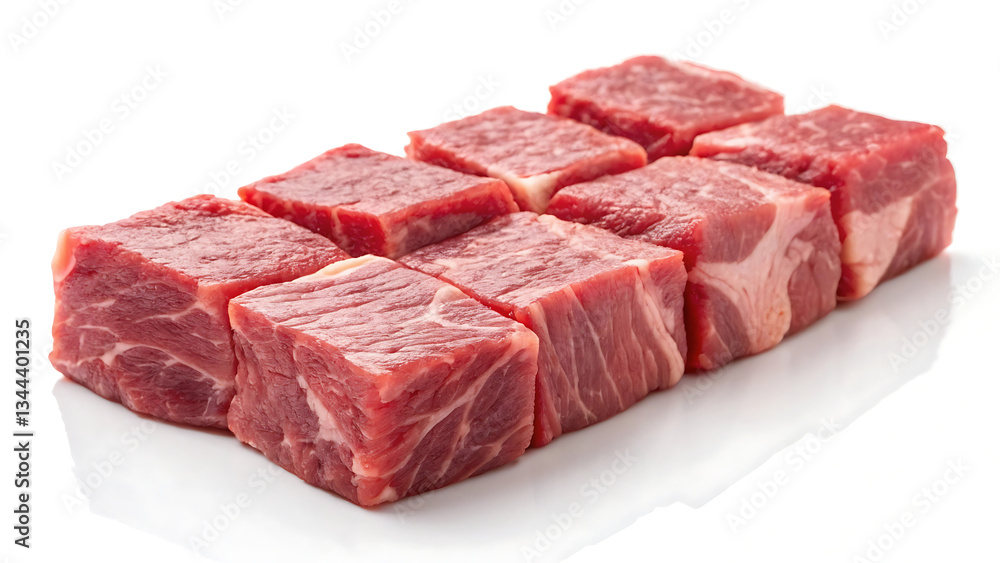 Obraz premium Fresh Raw Cube-Cut Meat – High-Quality Beef Cubes for Cooking