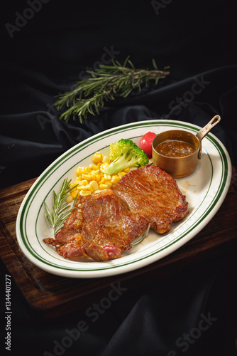 Classic western steak on a monochrome background