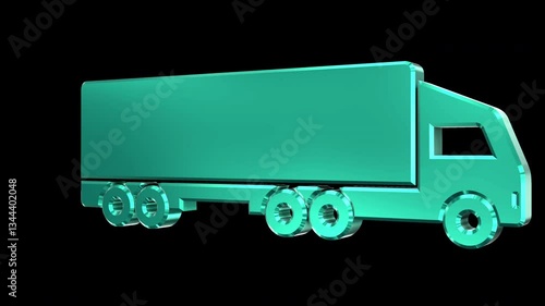 Truck 18-Wheeler Shiny Rotating 3D Icon 4K 60fps Looping Apple ProRes with Alpha Channel Change Color with Hue Effect