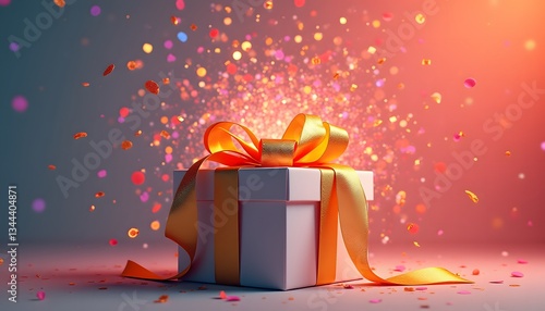 Sparkling Gift Box with Festive Pink Background