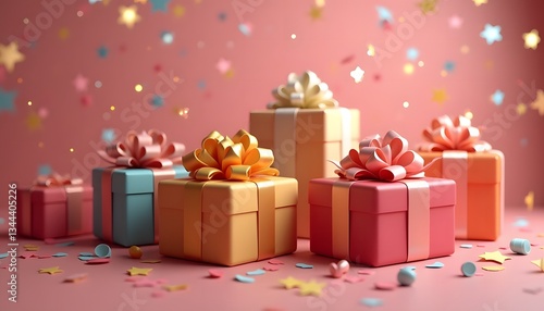 Stack of Festive Gift Boxes with Pink Background