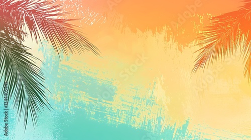 Tropical leaves on abstract gradient background for summer, beach, vacation theme