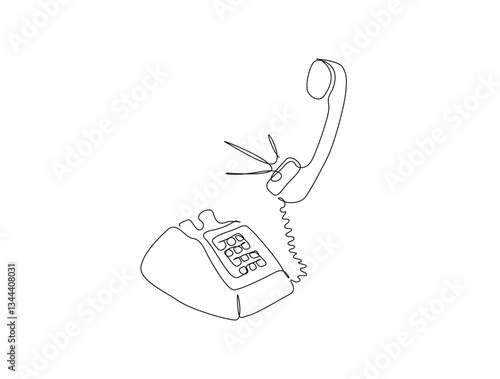 Continuous one line drawing of old dial telephone. Vintage telephone in single line draw illustration. Editable stroke.