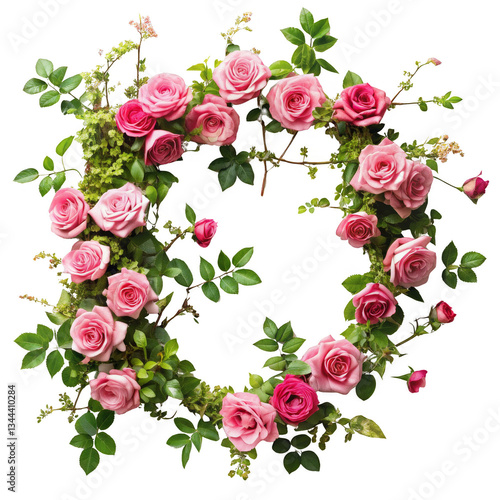 Pink Rose Wreath, Floral Arrangement, Isolated on Transparent Background, , Roses, Wreath, Floral Design
