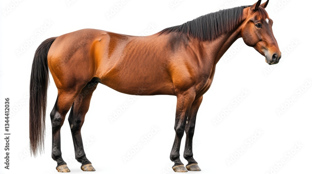 Obraz premium Majestic brown horse standing in studio animal portrait isolated background photography realistic view equine beauty