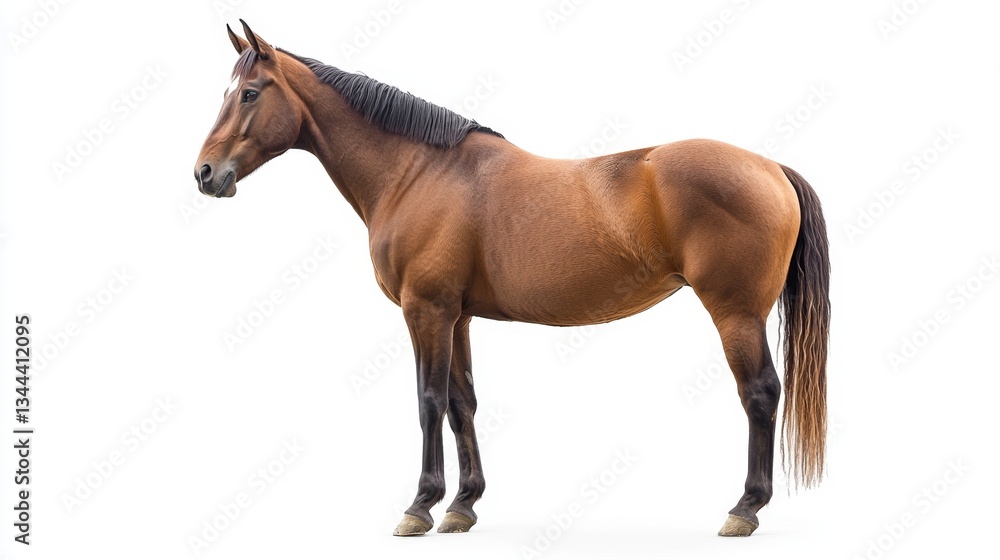 Obraz premium Majestic brown horse standing gracefully studio setting animal portrait neutral background side view equine beauty