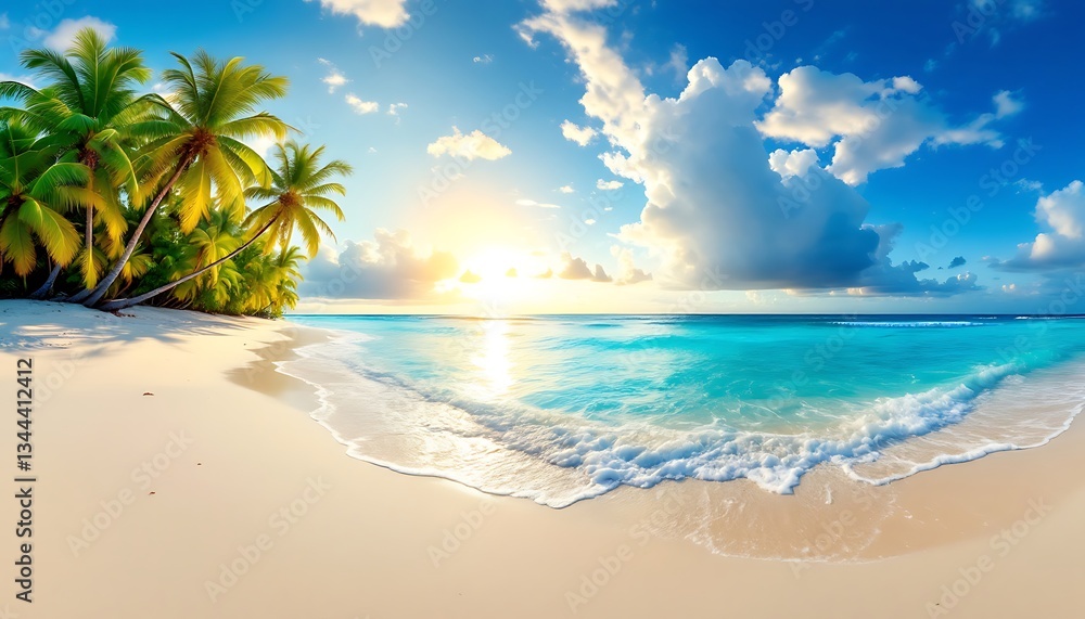 Stunning Tropical Beach Sunset Scene with Palm Trees Stunning Tropical Beach Sunset Scene with Palm Trees