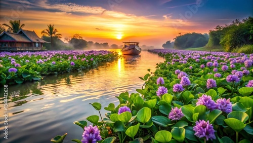 Surreal Bangkok: Water Hyacinth Dreamscape on Chao Phraya River photo