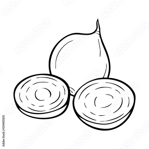 Beetroot Outline Illustration Fresh Vegetable Drawing, Line Art, Sliced Beetroot