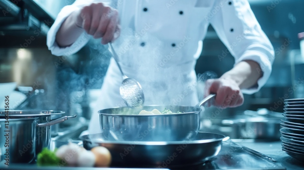 Chef Cooking Delicious Food in a Restaurant Kitchen Chef Cooking Delicious Food in a Restaurant Kitchen