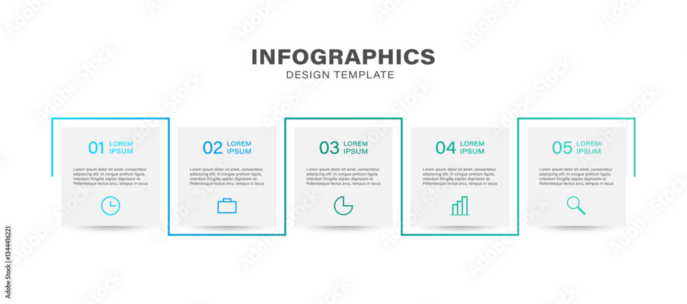 5 steps infographic design template with icons and text. 5 steps infographic design template with icons and text.