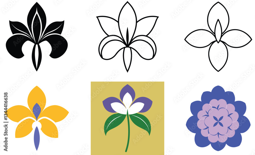 Obraz premium Set of colorful flower illustrations with decorative floral patterns