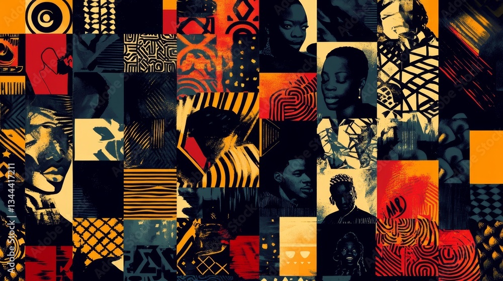 Obraz premium Vibrant art collage displaying cultural identity urban setting graphic design colorful environment aesthetic perspective visual expression