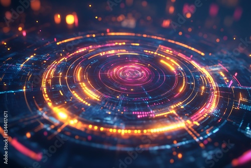 Wallpaper Mural Abstract futuristic technology background with glowing circles and holographic elements. Abstract digital space design for presentation, business, or science concept. Torontodigital.ca