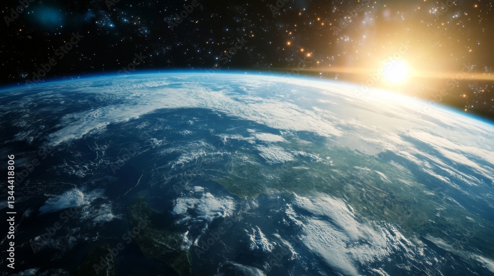 Fototapeta premium Stunning earth sunrise outer space high-resolution image cosmic environment aerial view planetary beauty