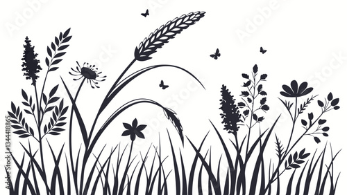 grass silhouette, Seamless grass silhouette, grass vector illustration.