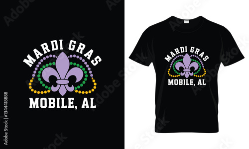 Mardi Gras Mobile T-Shirt Mobile AL Fleur De Lis Beads