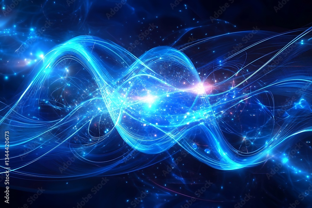 Blue energy waves forming an infinite symbol, symbolizing the endless flow of quantum information in space-time. Blue energy waves forming an infinite symbol, symbolizing the endless flow of quantum information in space-time.