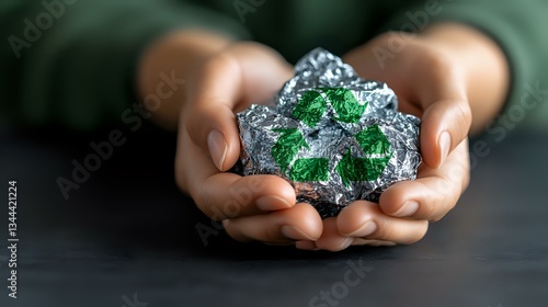 Wallpaper Mural Female hands holding raw emerald crystal in silver foil against dark background, showcasing natural gemstone mineral specimen for jewelry or collection. Torontodigital.ca