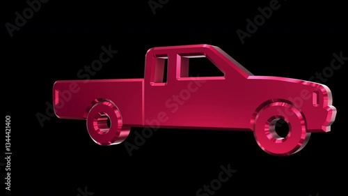 Pickup Truck Shiny Rotating 3D Icon 4K 60fps Looping Apple ProRes with Alpha Channel Change Color with Hue Effect