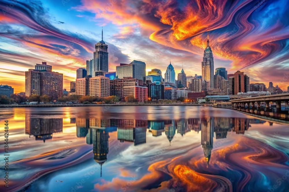 Obraz premium Surreal Philadelphia Skyline: Dreamlike Cityscape at Dusk