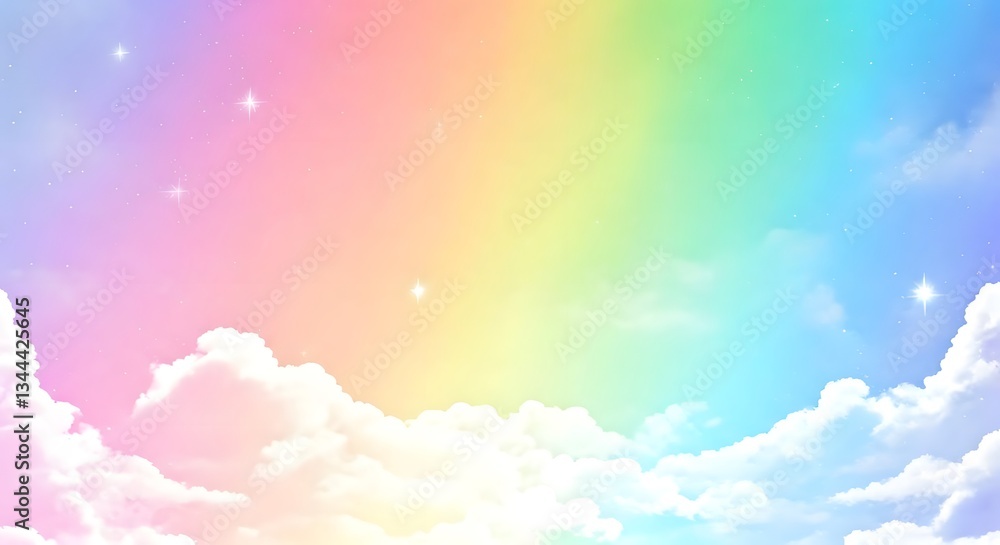 A rainbow of pastel hues blending into each other, with glowing clouds and shimmering stars lighting up the sky, Ai Generated A rainbow of pastel hues blending into each other, with glowing clouds and shimmering stars lighting up the sky, Ai Generated