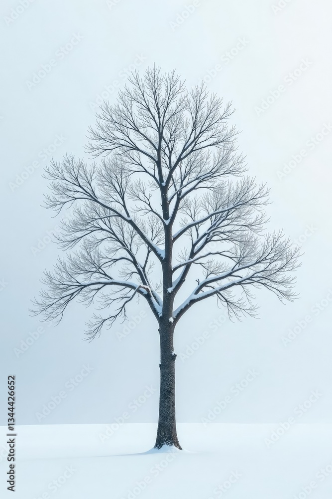 Fototapeta premium White branches with bare tree in the background, snowy, white