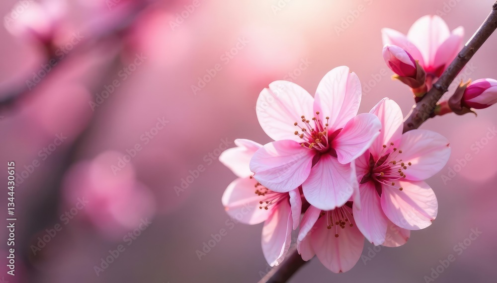 Obraz premium Delicate pink sakura blossoms, soft petals, gentle branches , flowers, pink background