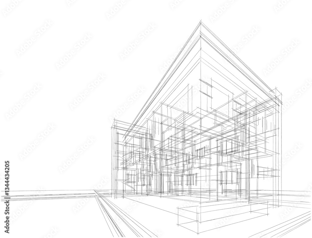 Fototapeta premium sketch of building 3d rendering